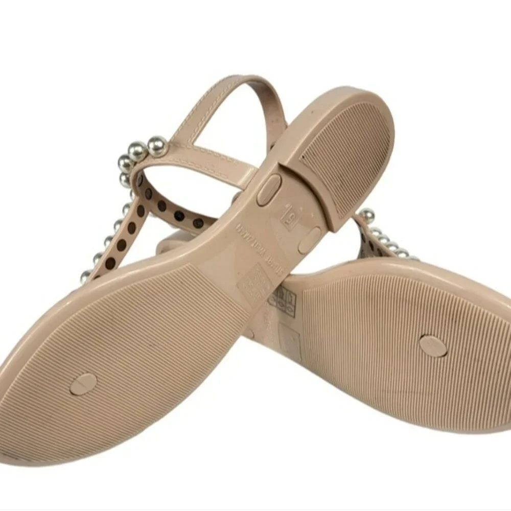 Stuart Weitzman Goldie Basic Embellished Jelly Thong Sandal Beige 5 - Picture 7 of 7